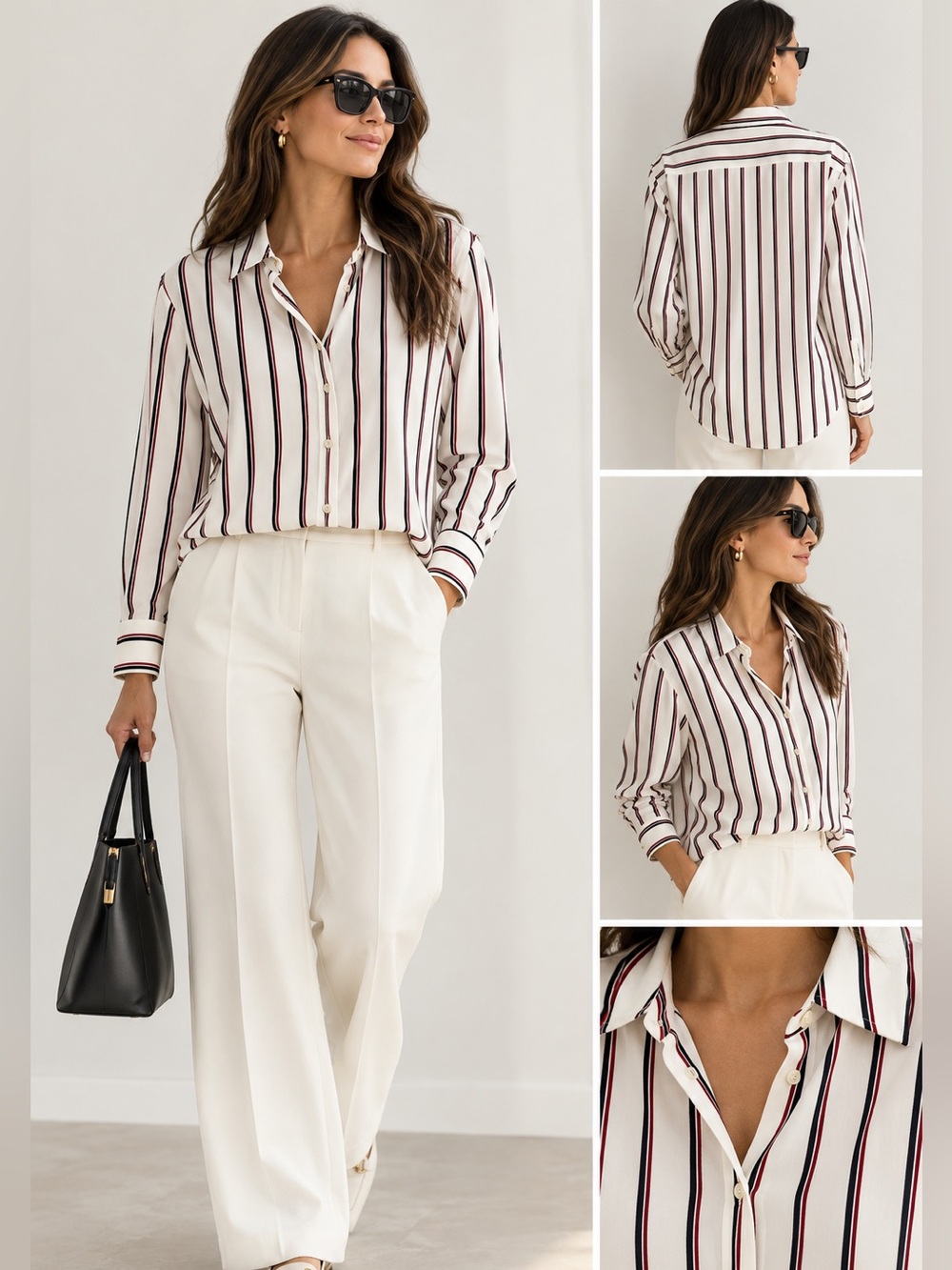 Banana Republic Cream Button-Down Shirt with Black and Burgundy Stripes